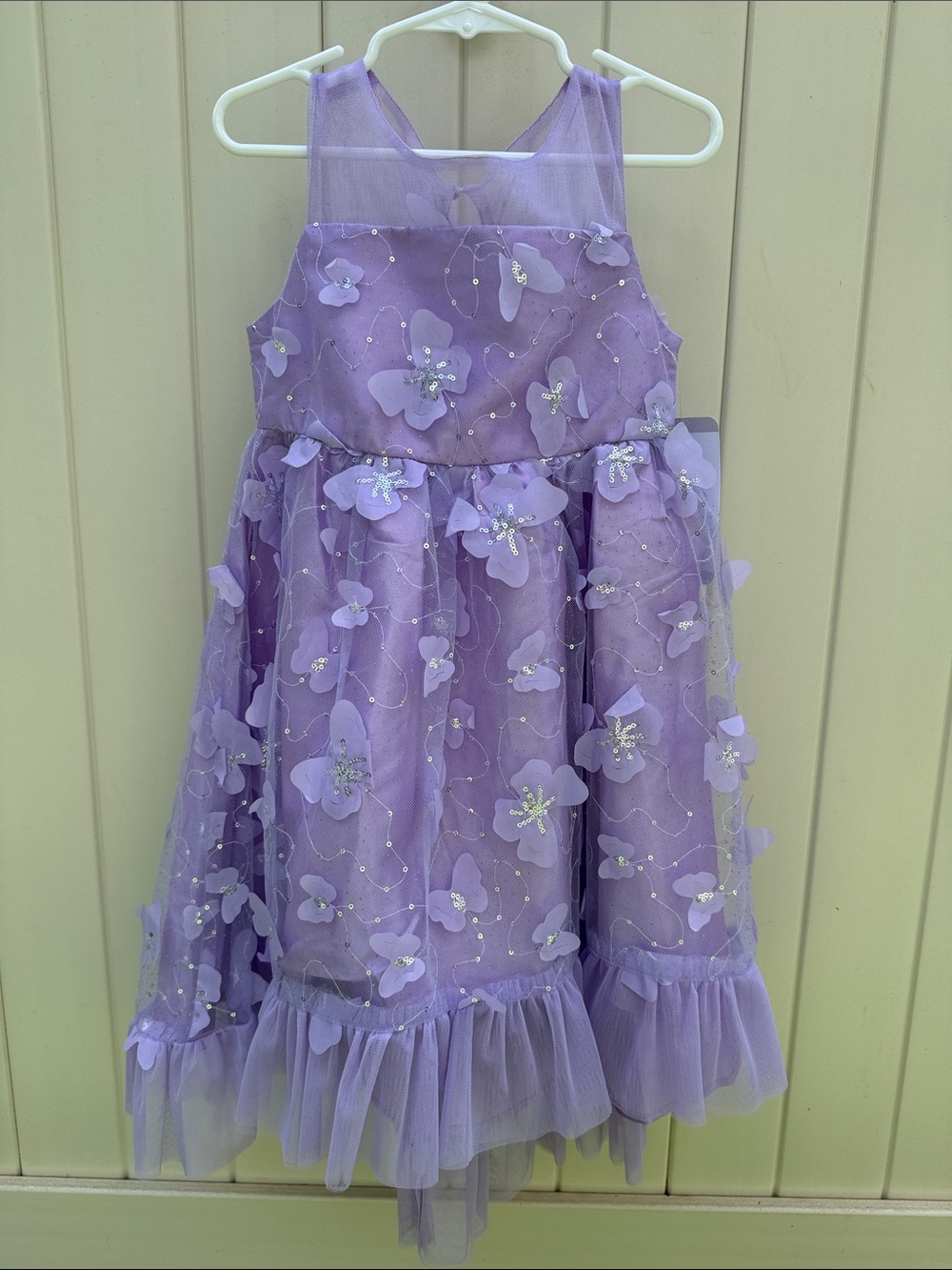 NWT. Girls’ Lilac Floral Applique Butterfly Tulle Dress